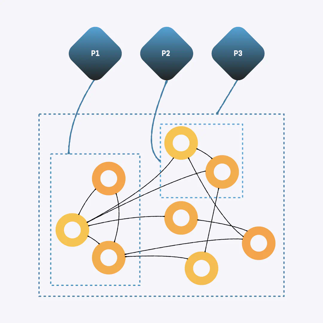 Illustration showing the individual sub-networks of DIDA and how they are accessed through portals.